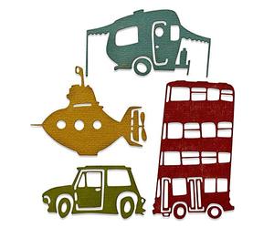 Sizzix 665220 Troquel Thinlits Wacky Transport #1 por Tim Holtz (4 Unidades) Cutting Dies, Multicolor, Talla única