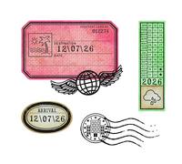 Sizzix Juego de sellos transparentes con troqueles Framelits, marca Globetrotter's por 49 & Market, 62 sellos de goma y 4 troqueles de corte