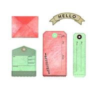 Sizzix Juego de sellos transparentes con troqueles Framelits, Tag It by 49 & Market, 6 sellos de goma y 17 troqueles de corte