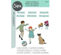 Sizzix Sellos transparentes A5 con Framelits, Play Time by 49 y Market, 29 sellos de goma y 12 troqueles de corte