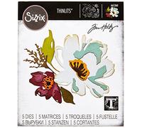 Sizzix Thinlits Die Set 5PK Brushstroke Flowers #3 by Tim Holtz, 665360 665360-Set de Troqueles, 5 Unidades, diseño de Flores #3, Multicolor, Talla única