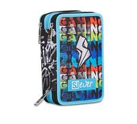 SJ Ever - Estuche escolar con 3 cremalleras, azul, Blackwall, portalápices triple compartimento completo con bolígrafos, lápices, colores, accesorios para mochila, elementales, medianos, niño