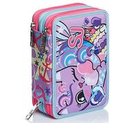 SJ Gang Estuche Escolar 3 Compartimientos - FANTASÍA DE SJ, Rosa y Lila con Gatito- con Material Incluido: Lápices, Bolígrafos y Marcadores - Gran Capacidad para Niñas y Adolescentes