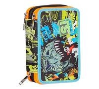 SJ Gang Estuche escolar 3 cremalleras, negro, verde, RexMe, portalápices triple compartimento completo con bolígrafos, lápices, colores, accesorios mochila, elementales, medianos, niño, Verde, Talla