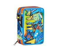 SJ Gang Estuche escolar con 3 cremalleras, azul, Sphere Full Boy, portalápices triple compartimento completo con bolígrafos, lápices, colores, accesorios mochila, elementales, medianos, niño,