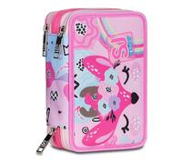 SJ Gang Estuche Escolar con 3 Cremalleras, Rosa, PinkHugs, portalápices Triple Compartimento Completo con bolígrafos, lápices, Colores, Accesorios Mochila, elementales, medianos, niña, Verde, Talla