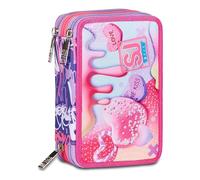 SJ Gang Estuche escolar con 3 cremalleras, rosa, Sphere Full Girl, portalápices triple compartimento completo con bolígrafos, lápices, colores, accesorios mochila, elementales, medianos, niña, Rosa