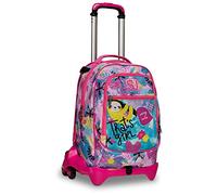 SJ Gang Mochila Escolar Desmontable + Carro con 3 Ruedas Trolley JACK-3WD -CLACK IT Girl, Rosa - Mochila 3 en 1, Crossover System - para Niñas Adolescentes - Bols. Front. Cremallera