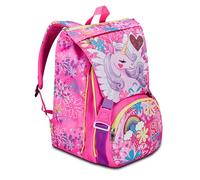 SJ Gang - Mochila escolar extensible, rosa, Unicorn LED, mochila doble compartimento extensible mediante cremallera lateral, bolsillo porta botella, mochila escolar primaria, mochila para niña, Rosa,