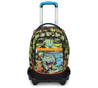 SJ Gang - Mochila escolar Jack de 3 ruedas, verde naranja, Rexmi, 3 en 1, triple uso, mochila con carro desmontable, bolsillo para botella y sistema cruzado, mochila escolar de viaje, para niño,