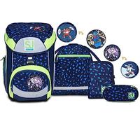 SJ GANG School Set REFLECTIVE BOX - Mochila SHIFTY SPOTS, ergonómico y sostenible, con correas ajustables para el hombro + estuche relleno + bolsa para bolígrafos