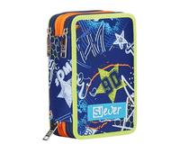 SJ Gang SJ Ever - Estuche Escolar con 3 Cremalleras, Negro, Star-Shaped Girl, portalápices Triple Compartimento con bolígrafos, lápices, Colores, Accesorios para Mochila, elementales, medianos, niña,