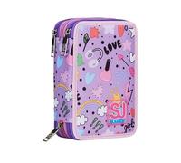 SJ Gang Style Jam Gang 30C202450-3D8 - Estuche Escolar con 3 Cremalleras, Color Rosa, Cute Notes, portalápices Triple con bolígrafos, lápices, Colores, Accesorios de Mochila, elementales, medianos