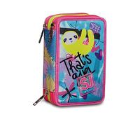 SJ GANG STYLE JAM GANG Clack It Girl Estuche Escolar 3 Cremalleras, Triple Compartimento, SJ Gang, CLACK IT Girl, con bolígrafos, lápices, Colores, Azul, Niñas, Unisex niños, Talla única