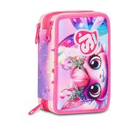 SJ GANG STYLE JAM GANG Estuche escolar 3 cremalleras Cat LED, rosa, portalápices triple compartimento completo con bolígrafos, lápices, colores, accesorios mochila, escuela primaria, niña
