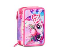 SJ Gang Style Jam Gang Estuche Escolar 3 Cremalleras Cat LED, Rosa, portalápices Triple Compartimento Completo con bolígrafos, lápices, Colores, Accesorios Mochila, Escuela Primaria, niña