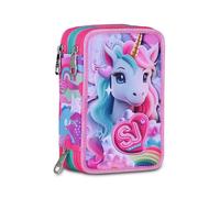 SJ GANG STYLE JAM GANG Estuche Escolar 3 Cremalleras, Rosa, portalápices Triple Compartimento Completo con bolígrafos, lápices, Colores, Accesorios Mochila, Escuela Primaria, niña