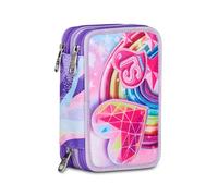 SJ GANG STYLE JAM GANG Estuche Escolar 3 Cremalleras, Rosa, portalápices Triple Compartimento Completo con bolígrafos, lápices, Colores, Accesorios Mochila, Escuela Primaria, niña, Rosa, Moderno