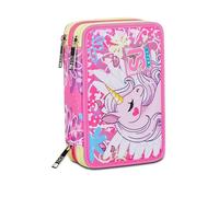 SJ Gang Style Jam Gang Estuche Escolar 3 Cremalleras, Rosa, UnicornLed, portalápices Triple Compartimento Completo con bolígrafos, lápices, Colores, Accesorios Mochila, elementales, medianos, niña