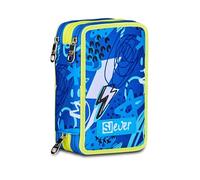 SJ Gang Style Jam Gang Estuche Escolar 3 Cremalleras Sj Ever, Azul, portalápices Triple Compartimento Completo con bolígrafos, lápices, Colores, Accesorios Mochila, Escuela Primaria, niño