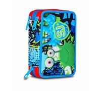 SJ Gang Style Jam Gang Estuche Escolar con 3 Cremalleras, Azul, portalápices Triple Compartimento Completo con bolígrafos, lápices, Colores, Accesorios, Mochila, Escuela Primaria, niño