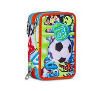 SJ GANG STYLE JAM GANG Estuche Escolar con 3 Cremalleras, Azul, portalápices Triple Compartimento Completo con bolígrafos, lápices, Colores, Accesorios Mochila, Escuela Primaria, niño, Turquesa,