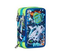 SJ GANG STYLE JAM GANG Estuche Escolar con 3 Cremalleras, Azul, portalápices Triple Compartimento Completo con bolígrafos, lápices, Colores, Accesorios Mochila, Escuela Primaria, niño, Turquesa,