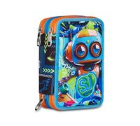 SJ GANG STYLE JAM GANG Estuche Escolar con 3 Cremalleras, Azul, portalápices Triple Compartimento Completo con bolígrafos, lápices, Colores, Accesorios Mochila, Escuela Primaria, niño, Turquesa,