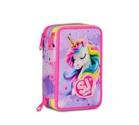 SJ GANG STYLE JAM GANG Estuche escolar con 3 cremalleras Fable Journey, rosa, portalápices triple compartimento completo con bolígrafos, lápices, colores, accesorios mochila, escuela primaria, niña