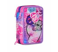 SJ Gang Style Jam Gang Estuche Escolar con 3 Cremalleras, Fucsia, portalápices Triple Compartimento Completo con bolígrafos, lápices, Colores, Accesorios, Mochila, Escuela Primaria, niña