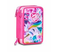 SJ Gang Style Jam Gang Estuche Escolar con 3 Cremalleras, Fucsia, portalápices Triple Compartimento Completo con bolígrafos, lápices, Colores, Accesorios, Mochila, Escuela Primaria, niña