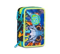 SJ Gang Style Jam Gang Estuche Escolar con 3 Cremalleras LED Look, Azul, portalápices Triple Compartimento Completo con bolígrafos, lápices, Colores, Accesorios, Mochila, Escuela Primaria, niño