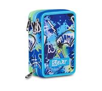 SJ Gang Style Jam Gang Estuche Escolar con 3 Cremalleras, SJ Ever Cloudy Blue, Azul, Triple Compartimento, portalápices Equipado, 45 Piezas, Accesorios de Mochila, Escuela Primaria, niño
