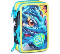 SJ GANG STYLE JAM GANG Estuche Escuela 3 Cremallera METAL DRAGON BOY, Celeste