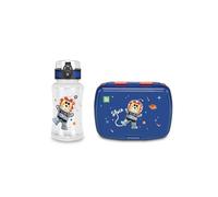 SJ Gang Style Jam Gang Juego de Fiambrera Escolar Azul para niños con Divisor Interior, Bandeja para pequeños Aperitivos y Botella hermética con Cierre de botón