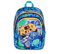 SJ GANG STYLE JAM GANG Mochila escolar Advanced Joyful PINS BOY, azul, 29L, doble compartimento, inserto controlador con pins, bolsillo frontal, bolsillo para botella de agua, escuela primaria, niño