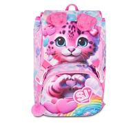 SJ GANG STYLE JAM GANG Mochila escolar extensible Big HEART BUDDY GIRL, Rosa, 24 L, Cremalleras laterales, Orejas gato suaves elevables, bolsillo para botella de agua, escuela primaria y secundaria