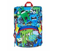 SJ GANG STYLE JAM GANG Mochila escolar extensible grande, azul, mochila con divisor interior, bolsillo para botella, peluche alienígena a juego, 24 l, mochila escolar primaria, mochila niño