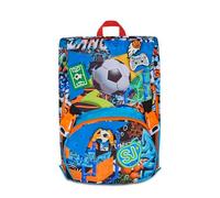 SJ GANG Style Jam Gang - Mochila escolar extensible grande, azul, mochila con divisor interior, bolsillo superior con parches reposicionables, bolsillo para botella, 24 l, mochila escolar primaria