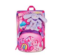 SJ GANG STYLE JAM GANG Mochila escolar extensible grande, fucsia, mochila con divisor interior, bolsillo para botella, peluche conejo a juego, 24 L, mochila escolar primaria, mochila niña, fucsia