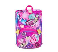 SJ GANG STYLE JAM GANG Mochila escolar extensible grande, fucsia, mochila con divisor interior, bolsillo superior con parches reposicionables, bolsillo para botella, 24 L, mochila escolar primaria