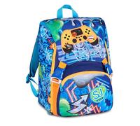 SJ GANG STYLE JAM GANG Mochila escolar extensible Joyful Pins Boy, azul, 24 l, cremalleras laterales, inserto controlador de goma y pines extraíbles, bolsillo frontal, bolsillo para botella de agua