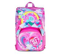 SJ GANG STYLE JAM GANG Mochila escolar extensible Joyful Pins Girl, rosa, 24 l, cremalleras laterales, inserto arcoíris y pines extraíbles, bolsillo frontal, bolsillo para botella de agua, escuela
