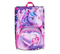SJ GANG STYLE JAM GANG Mochila escolar extensible PIXIE UNICORN, rosa, 24L, cremalleras laterales, alas retráctiles, solapa brillante, bolsillo frontal, bolsillo lateral para botella de agua, escuela