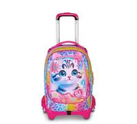 SJ GANG STYLE JAM GANG Trolley escolar Jack 3 ruedas Cat & Air, fucsia, 3 en 1, mochila triple uso con carro desenganchable, 33 L, mochila escolar primaria, mochila niña, fucsia, Talla única