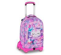 SJ GANG STYLE JAM GANG Trolley Jack 8 ruedas GLOWCAT, rosa, 34L, desmontable, sistema crossover, 3 en 1, correas retráctiles, bolsillo portabotellas, barra ajustable, escuela primaria, niña