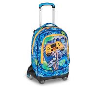 SJ GANG STYLE JAM GANG Trolley Jack 8 ruedas Joyful PINS BOY, azul, 34L, desmontable, sistema crossover, 3 en 1, correas retráctiles, bolsillo frontal con pines extraíbles, escuela primaria, niño