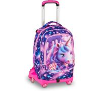 SJ GANG STYLE JAM GANG Trolley Jack 8 ruedas PIXIE UNICORN, Violeta, 34L, Descomponible, Crossover System, 3 en 1, Correas retráctiles, Bolsillo portabotellas, Bolsillo frontal, Escuela primaria, Niña