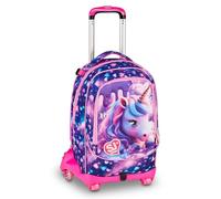 SJ GANG STYLE JAM GANG Trolley Jack 8 ruedas PIXIE UNICORN, Violeta, 34L, Descomponible, Crossover System, 3 en 1, Correas retráctiles, Bolsillo portabotellas, Bolsillo frontal, Escuela primaria, Niña