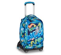 SJ GANG STYLE JAM GANG Trolley Jack 8 ruedas Space Ride, azul, 34 l, desmontable, sistema crossover, 3 en 1, correas retráctiles, bolsillo frontal con astronauta 3D, escuela primaria, niño